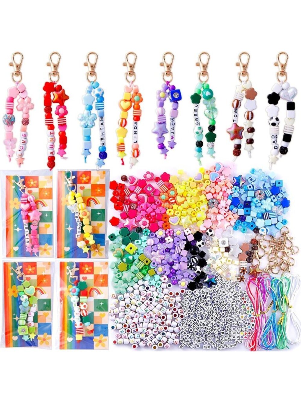 Colorful Beaded Keychain Making Kit - 618 PCS DIY Bag Charm Craft Set